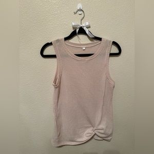 Womens tan waffle knit tank top the side knot.🌾